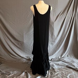 Black Long  Sova cotton stretchy dress. With gathers on the bottom